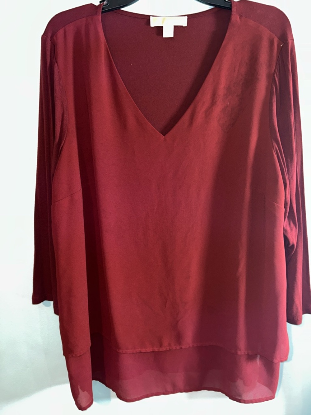 Womens V-Neck Long-Sleeve Blouse in Deep Burgundy Michael kors